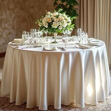 1pc Elegant White Satin Round Tablecloth, Party Decor Tablecloth, Wedding Decor Tablecloth, Birthday Party Dining Table Decor, Bridal Shower Gift, 2025 New Year Party Decor, Home Decor, Kitchen Dining Table Decor, Wedding Decor, Restaurant Decor, Silky Washable Tablecloth - White - View 1