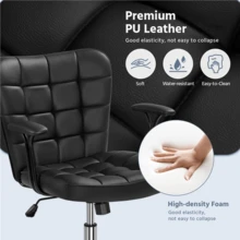 Butterslay Modern PU Leather Swivel Office Chair Upholstered Vanity Chairs With Detachable Padded Arms & Height-Adjustable Seat Tiltable Accent Chair For Living Room, Bedroom, Office, Pink/White/Black - 黑色 - 查看 6