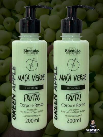 Kit 2 Cremes Hidratantes Maçã Verde Antirressecamento Para Corpo e Rosto - Rhenuks