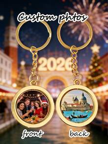 Metal Chain Rotating Pendant, Personalized Creative Holiday Gift, Custom Photo Special Gift, New Year's Party, Holiday Gift Bag Keychain Hanging Party Gathering Gift Gift For Parents Grandparents Couples - Silver - View 8