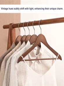 5 piezas de perchas de madera vintage/natural con aberturas precisas, perchas de traje de madera gruesa, antideslizantes, perchas de armario de uso pesado para abrigos, chaquetas, vestidos, pantalones - Multicolor - Ver 4