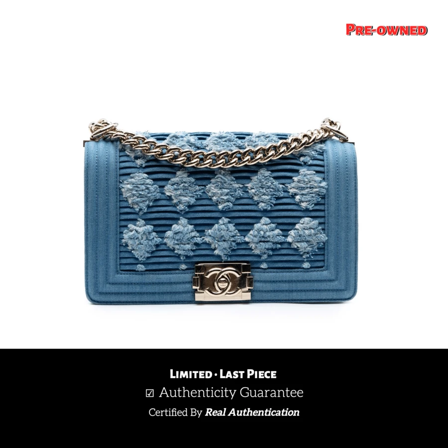 CHANEL Authenticated  PRE-OWNED Old Medium Pleated Denim Boy Flap Bag - 藍色 - 查看 1
