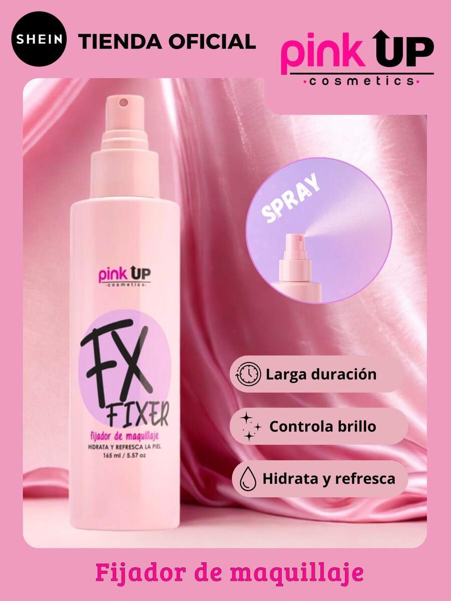 FX Fixer Pink Up Spray Fijador de Maquillaje 165 ml Larga Duración Resistente al Agua Acabado Mate Antibrillo Hidratante Para Todo Tipo de Piel