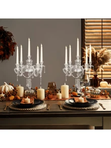 Crystal Candle Holder - 5-Arm 14 Inch Crystal Taper Candlestick Candelabra - Centerpiece For Home Wedding Event And Party Festival - 透明 - 查看 3