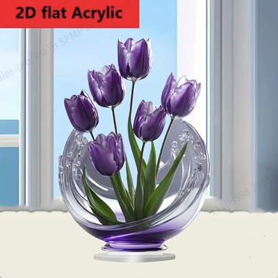 2D Flat Elegant Acrylic Crystal Purple Tulip Desk Decor - Perfect For Bedroom, Living Room, Coffee Shops & More - Versatile Indoor/Outdoor Art Piece, Ideal Gift For Friends