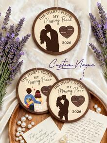 1/2pcs Customized Hanging Decor, Engraved Name, Wooden Heart Puzzle Pendant, "I Found The Missing Piece" Couples Design, Friendship Memorial Pendant, Couples Christmas Ornament, 2026 Newlywed Gift, Suitable For Christmas, Valentine's Day, Wedding, Birthday, New Year Decoration - Durable Best Friend Gift - Multicolor - View 2
