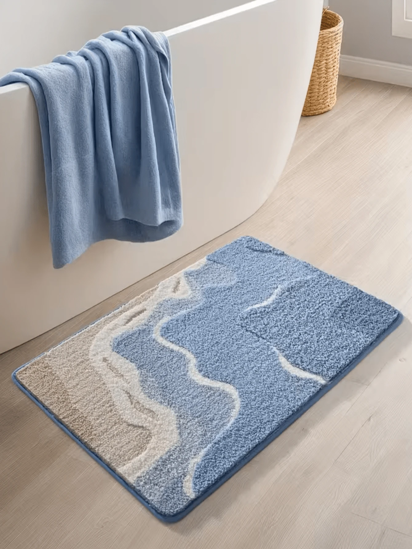 1pc Plush Faux Wool Bath Mat, Soft, Non-Slip, Absorbent, Beach Pattern, Suitable For Home Use, Bathroom, Can Also Be Used As Christmas Decor Or Gift - Multicolor - View 1