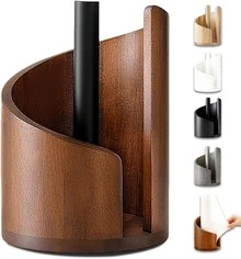 Mountain Paper Towel Holder Countertop With Mango Wood Round Base And Iron Holder,Wood And Metal Paper Towel Holders Countertop,Spiral Design Decorative Storage Box For Bathroom - 棕色 - 查看 1