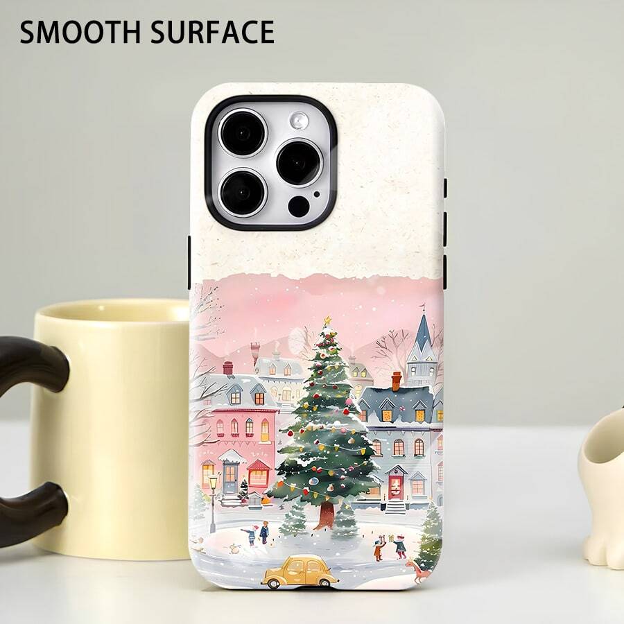 Christmas towncase teléfono móvil - doble capa, duradera, anticolisión - compatible con iPhone 12, 13, 14, 15, 16, 17, PROMAX, MINI, PLUS, AIR, 16E, XS, XR, XSMAX, 17AIR - regalos de cumpleaños y Navidad ideales para amigos, familiares y parientes - Blanco - Ver 1