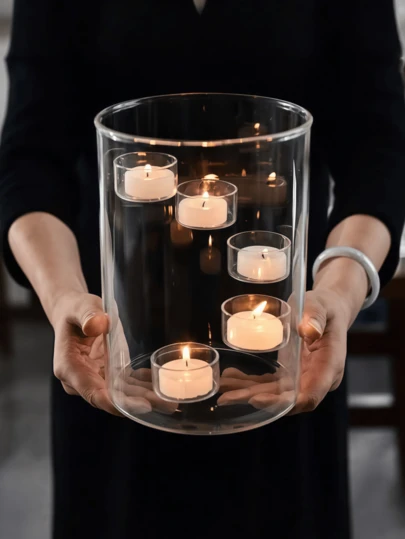 1个8.2英寸特大北欧风玻璃烛台，防风香薰烛台，高挑锥形烛台，现代求婚装饰摆件，壁炉烛光晚餐装饰，餐桌求婚浪漫氛围