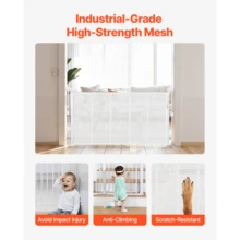 einziehbares Babygitter 87 cm hoch, ausziehbar bis 140 cm breit, Gitter für Kinder oder Haustiere, Netzmaterial, einfach zu installieren, für Innentreppen Türen Flure Spielzimmer Weiß - weiß 55 Zoll 33 Zoll - Übersicht 6