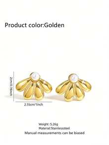 VceTd 一对复古鸢尾花造型不锈钢耳钉，饰以白色塑料珠，适合女性在派对上佩戴