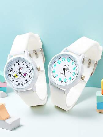 1pc White Minimalist Quartz Watch, Durable TPU Strap, Suitable For Daily Decoration