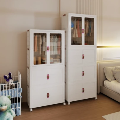 Plastic Storage Cabinet, Foldable Storage Wardrobe With Lid And Wheels, Foldable Storage Box With Door, Closet Storage Cabinet And Storage Chest, Foldable And Stackable Storage Cabinet For Outdoor Decoration