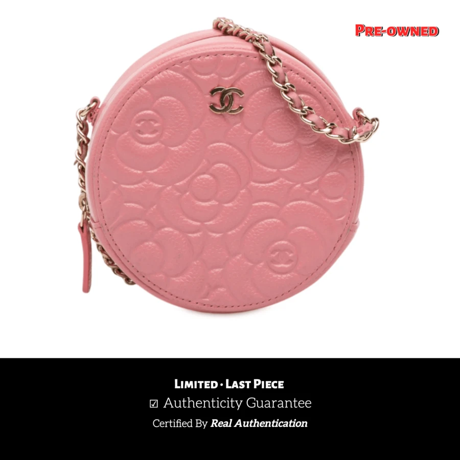 CHANEL Authenticated  PRE-OWNED CC Embossed Caviar Camellia Round Clutch With Chain Bag - Hồng - Xem 1