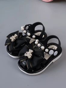 Sandalias con corazón de perla para niños, sandalias de moda estilo coreano con suela suave para niñas - Negro - Ver 5