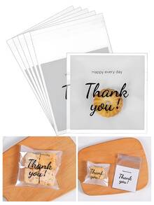 100个透明自封塑料礼品袋，印有“谢谢”字样，优雅手写风格，可重复密封，适用于派对、配饰包装以及赠送烘焙食品、饼干、巧克力等。 - 彩色 - 查看 4