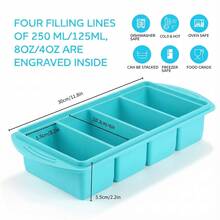 Silicone Freezer Trays With Lid, 1 Cup Silicone Freezer Food Molds, Food Storage Containers With Lids For Soup, Sauce, Broth & Leftovers, Large Ice Cube Tray With Easy Release Design, Meal Prep Containers For Portion Control, Oven & Dishwasher Friendly, 2-Pack - 青碧色 - 查看 3