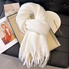 1pc Women's New Fluffy Tassel Scarf, Warm And Comfortable, Windproof, Suitable For Outdoor Activities, Versatile For Daily Wear, Autumn/Winter