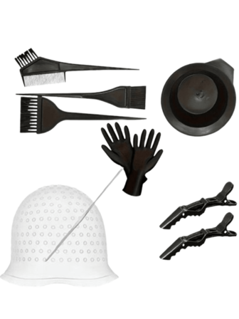 9pcs/Set Hair Dye Cap, Metal Hook Dye Tools, Reusable Dye Gloves, Sectioning Hair Coloring Kit, Lightweight Under 300g Home DIY Hair Dye Set, Back To School Essential, Hair Accessories, No Mess