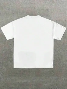 Men's Clothes White Tee With Purple And Teal Graphic Print American Streetwear T Shirt, Round Neck Short - Sleeved Graphic Tee, 100 Percent Cotton Men Tops Tee - 白色 - 查看 2