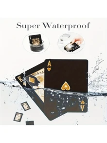 Waterproof Black Playing Cards With Golden Spade Design - Durable Plastic Playing Cards, Packed In A Protective Box, Perfect For Parties, Halloween, Thanksgiving, And Christmas Gifts, Poker Night Essentials | Fashionable Playing Cards | Protective Card Sleeves - màu đen - Xem 3
