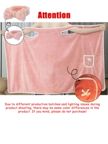 Ladies Shower Dress Coral Fleece Bathrobe - Thickened Wearable Bow Pocket Sling Bath Robe With Headband | Women's Long Plush Kimono Robe For Spa, Post Shower, Lounge | Ramadan Gift, Valentines Day Gift, Bridal Shower, Wedding Party, Christmas & New Year Pjs | Cozy Bathrobe Set For Women, Girls, Wives, Bridesmaids | Home Loungewear, Hotel Spa Wear, Bathroom Essentials, Luxury Gift Idea