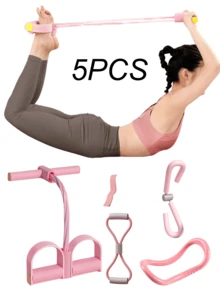 1pc/5pcs Multi-Function Foot Pedal Resistance Bands With Ropes, Home Sit-Up Assist Pull Rope, Leg Shaper, Yoga Circle, Leg Exercise - Multicolor - View 3