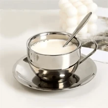 3pcs Stainless Steel Double Wall Coffee Cup, Milan Cup, Outdoor Insulated Water Mug, Milk Cup Gift Set (With Coaster, Spoon, Cup) - Multicolor - View 9