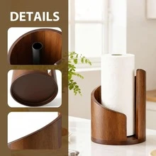 Mountain Paper Towel Holder Countertop With Mango Wood Round Base And Iron Holder,Wood And Metal Paper Towel Holders Countertop,Spiral Design Decorative Storage Box For Bathroom - 棕色 - 查看 4