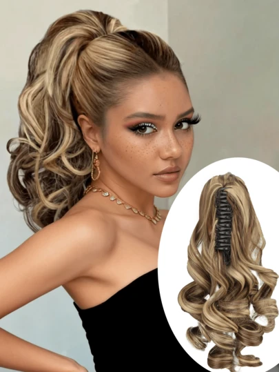 12 Inch Synthetic Ponytail Extension, Wavy Curly Short To Medium Length Ponytail Hair Extension For Women