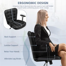 Butterslay Modern PU Leather Swivel Office Chair Upholstered Vanity Chairs With Detachable Padded Arms & Height-Adjustable Seat Tiltable Accent Chair For Living Room, Bedroom, Office, Pink/White/Black - 黑色 - 查看 8