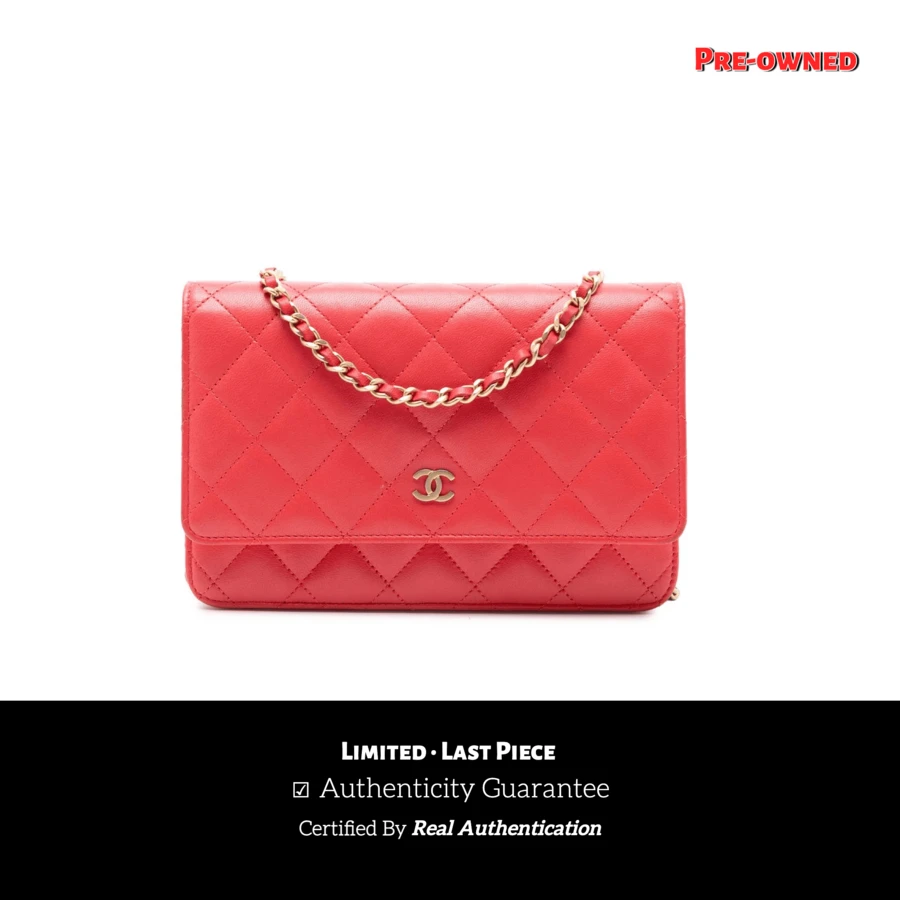 CHANEL Authenticated  PRE-OWNED CC Quilted Lamb-Skin Wallet On Chain Bag - 紅色 - 查看 1