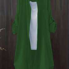 Women's Casual Solid Color Roll-Up Sleeve Shirt, Spring/Autumn - Green - View 4