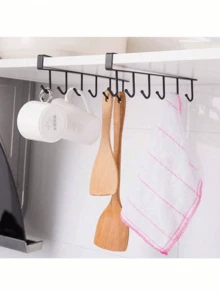 1个/白色/黑色 6钩收纳架，无需钻孔，多功能收纳挂钩条，衣柜挂钩，免钻孔厨房挂钩，粘性挂钩架，轨道式厨房用具架，厨房锅具挂架 - 彩色 - 查看 10