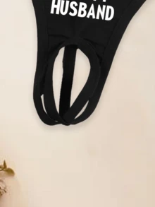 1 chiếc quần lót dây gợi cảm không đáy dành cho nữ, in chữ "I LOVE MY HUSBAND", chất liệu co giãn, thoáng khí, thoải mái, thích hợp cho ngày Valentine. - màu đen - Xem 3
