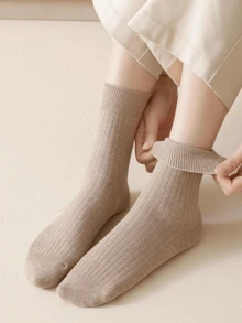 3/5 Pairs Vintage Style Solid Color Mid-Calf Yoga Socks, Vertical Stripe Women's Mid-Calf Socks, Antibacterial Anti-Pilling Moisture-Wicking Sports Socks, Suitable For Indoor Sports Yoga Pilates Fitness, Casual Versatile Socks, Sports Yoga Socks - Multicolor - View 2