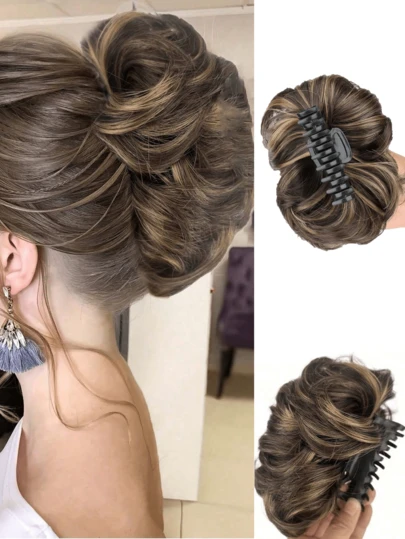 8 Inch Claw Clip On Messy Hair Bun Hairpieces Synthetic Black Brown Blonde Curly Wavy Hair Bun Donut Updo Chignon Hair Piece Hair Extensions For Women Girls Hair Accessories