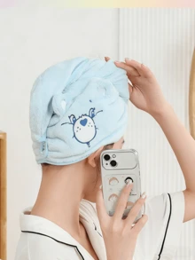 珊瑚绒干发帽，蓝色，可爱卡通印花，柔软厚实的珊瑚绒材质，吸水性强，便携设计，适合沐浴后使用，卡通爱好者、年轻女性、学生、上班族，也是送给朋友/爱人的可爱礼物。 - 淺藍色 - 查看 8