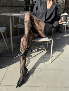 1/3 Pairs Plus Size Women's Fishnet Tights, French Vintage Rose Lace Jacquard Stockings, Sexy Elegant Punk Style Fishnet Pantyhose, Suitable For Parties, Galas, And Formal Events Christmas Gift - Multicolor - View 11