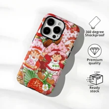 Strawberry mobile phone case, designed with cute character and fruit patterns, suitable for Phone 16, 15, 14, 13, 12 and 11 Pro models, made of TPU material, and provides shockproof protection. Perfect for family, friends, children, birthdays, spring, holidays, boyfriends, girlfriends, and Valentine's Day gifts. - Blanco - Ver 8