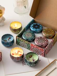4pcs/Set Hot Melt Wax Scented Candles, Handmade Soy Wax Candle Cups, Floral Shaped Candles, Suitable For Wedding And Holiday Decoration, Perfect Gift For Family And Friends. Scented Candle Jars, Suitable For Birthday, Valentine's Day Or Mother's Day Travel, Scented Gift Set, Christmas Gift, Christmas Scented Candles. - Multicolor - View 5