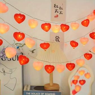 1pc 1.5m 10 LED Warm Light Heart Shaped Decorative Lighting String, Battery Operated (Batteries Not Included), Romantic Gift, Home Decor, Atmosphere Lighting, Proposal Decoration, Valentine's Day