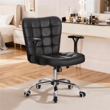 Butterslay Modern PU Leather Swivel Office Chair Upholstered Vanity Chairs With Detachable Padded Arms & Height-Adjustable Seat Tiltable Accent Chair For Living Room, Bedroom, Office, Pink/White/Black - 黑色 - 查看 5