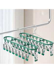 1pc Stainless Steel Sock Clip With 10-20 Clips, Balcony Drying Rack, Multi-Clip Stainless Steel Anti-Wind Anti-Slip Underwear Clothes Drying Rack Clothespins