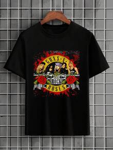 T-Shirt, Rock Band, International Music, Unisex Shirt/Blouse, Men's/Women's, 100% Cotton, New Release, Immediate Shipping, Black, White, Plus Size - 黑色 - 查看 1