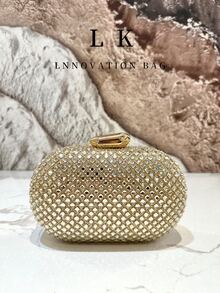 1pc Glamorous Gold Sparkling Rhinestone Handbag, Fashionable Elegant Handbag, Metal Chain Stylish Personality Handbag, Evening Bag, Rhinestone Metal Frame Bag, Valentine's Day Gift - Multicolor - View 8