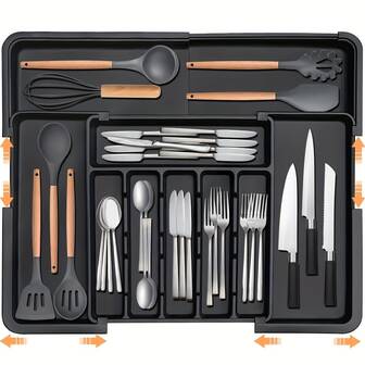 Adjustable Cutlery Organizer - Expandable Plastic Drawer Divider, Suitable For Kitchen And Dining Room Storage