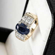 18K Gold Plated Elegant Ring With Blue And Clear Square Cubic Zirconia, Oval Shape - Luxury Copper Jewelry, Suitable For Wedding, Engagement, Anniversary, Valentine's Day Gift - Ring - View 2