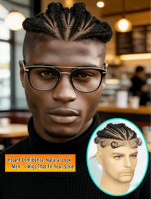 Men's High Street Braided Wig - Hip Hop Dreadlocks Hairstyle Hairpiece For Fashion Streetwear - 黑色 - 查看 1